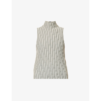 Song For The Mute High-neck Panelled Woven Top In Grey