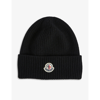 Moncler Logo-patch Knitted Beanie In Black