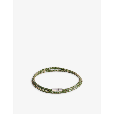 Ted Baker Ppound Woven Leather Bracelet In Khaki