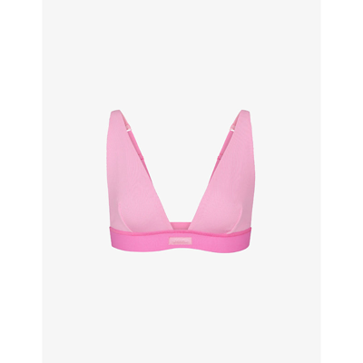 Skims Ribbed Stretch-cotton Plunge Bralette In Bubble Gum