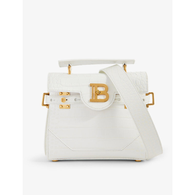 Balmain B-buzz 23 Branded-hardware Croc-embossed Leather Top-handle Bag In White