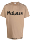 Alexander Mcqueen Man Dark Beige Mcqueen Graffiti T-shirt In Beige