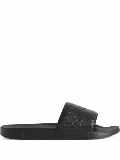 Gucci Pursuit Logo-embossed Leather Sandals In Black