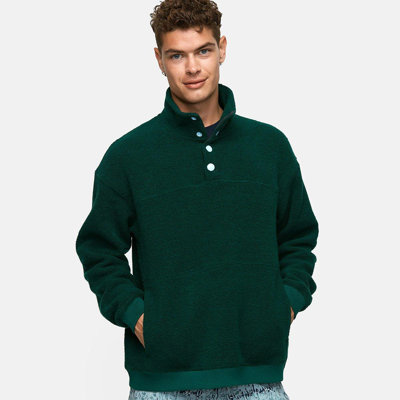 Outdoor Voices Mega Fleece Quarter-snap Sweater In Conifer