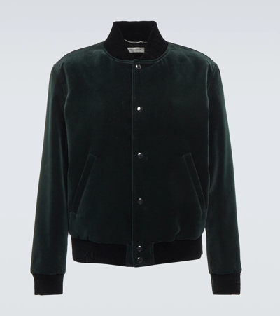 Saint Laurent Giubbotto Teddy In Velluto Di Cotone Verde In Green
