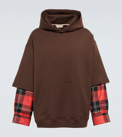 Marni Checked-sleeve Cotton Hoodie In 00m75 Cacao