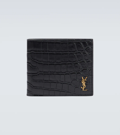 Saint Laurent East/west Croc-effect Bifold Wallet In Black