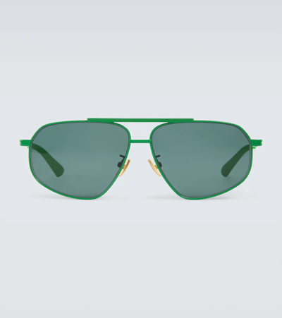 Bottega Veneta Metal-frame Aviator Sunglasses In Green-green-green
