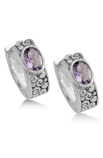 Samuel B. Sterling Silver Oval Cut Amethyst Huggie Hoop Earrings In Purple