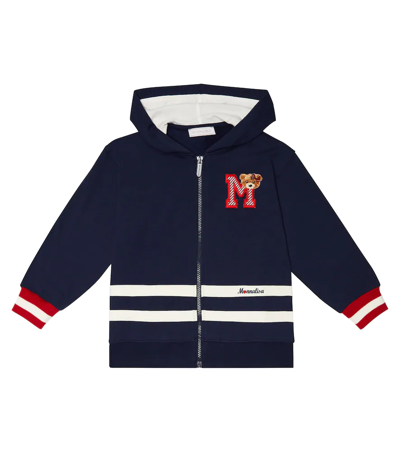 Monnalisa Kids' Appliquéd Jersey Zipped Hoodie In Blu Scuro