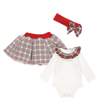 Monnalisa Baby Bodysuit, Skirt And Headband Set In Panna Rubino