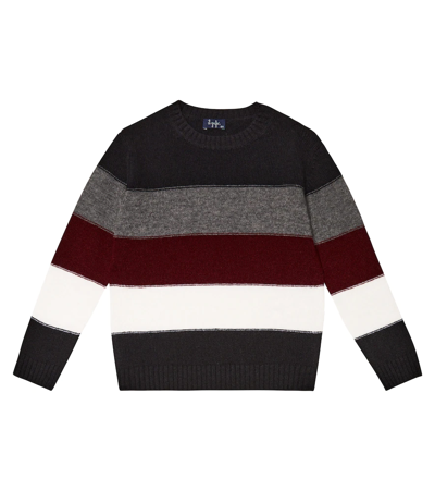 Il Gufo Kids' Striped Virgin Wool Sweater In Black/burgundy