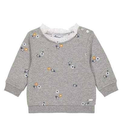 Tartine Et Chocolat Baby Embroidered Cotton Sweatshirt In Gris Chine Moyen