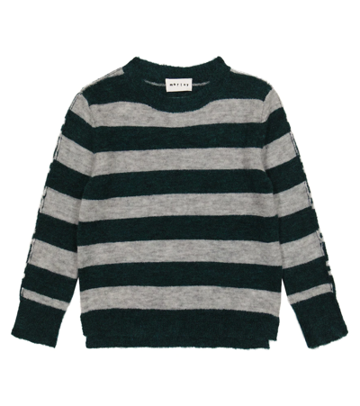 Morley Kids' Rex Striped Wool-blend Sweater In Pine/pebble
