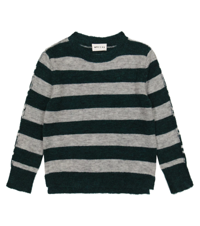 Morley Kids' Rex Striped Wool-blend Jumper In Pine/pebble