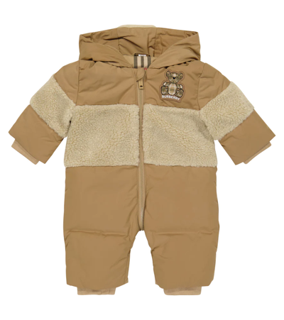 Burberry Baby Beige Down Thomas Bear Appliqué Snowsuit In Neutrals