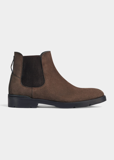 Zegna Men's Cortina Suede Leather Chelsea Boots In Meduim Brown