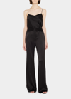 Alice And Olivia Dylan High Waisted Wide Leg Pants In Black Satin Waistband In Black