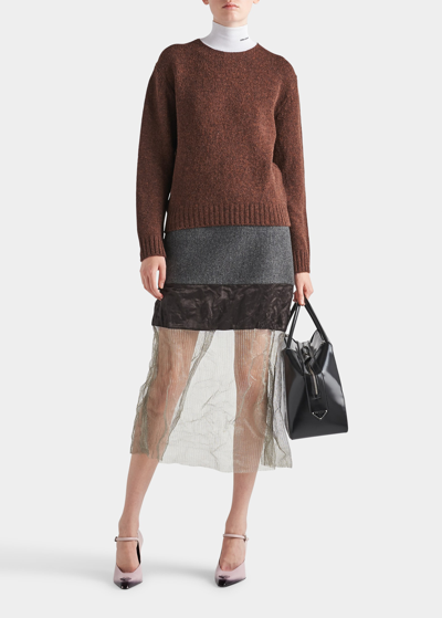 Prada Turtleneck Cashmere/wool Sweater In Brown