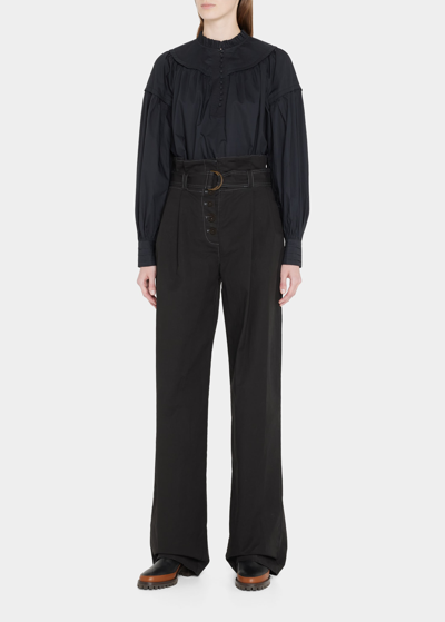 Ulla Johnson Marika Puff-sleeve Poplin Blouse In Noir