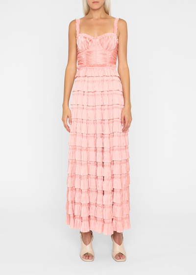 Ulla Johnson Camille Pleated Tiered Ruffle Gown In Tuberose