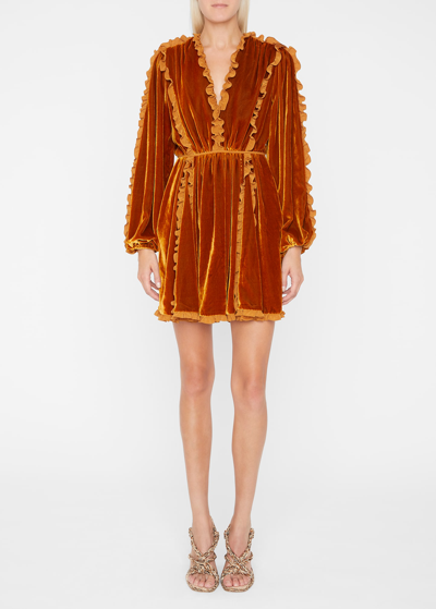 Ulla Johnson Erika Puff-sleeve Velvet Mini Dress In Sandstone