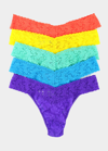 Hanky Panky Signature Lace Low Rise Thong Fashion 5-pack In Pink Lady/sand/wo