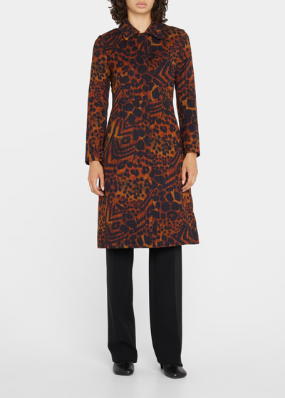 Dries Van Noten Rilke Animal Pattern Mid Coat In Brown