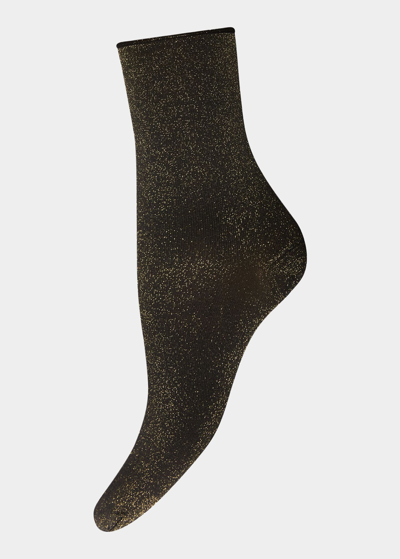Wolford Stardust Glitter Ankle Socks In Black Gold