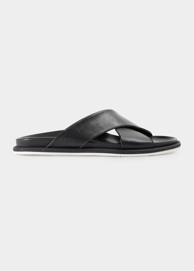 Paul Stuart Men's Punta Crisscross Leather Slide Sandals In Black