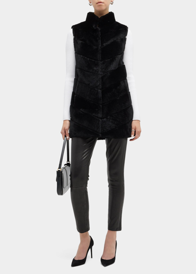 Gorski Chevron Lamb Shearling Vest In Black