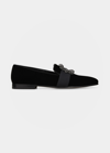 Manolo Blahnik Men's Carlton Crystal Buckle & Grosgrain Ribbon Velvet Loafers In Blck0015