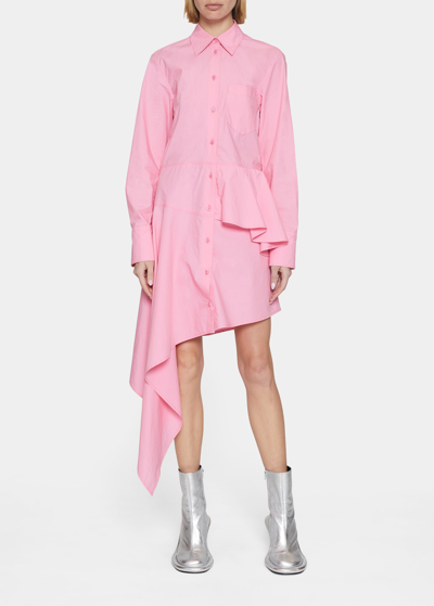 Jw Anderson Asymmetric Poplin Peplum Shirtdress In Pink