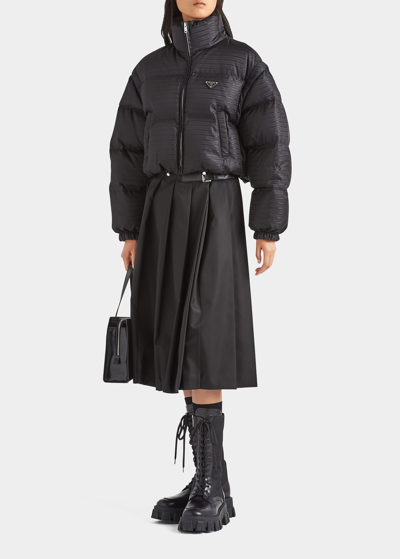 Prada Printed Down Jacket With Detachable Sleeves In F0002 Nero