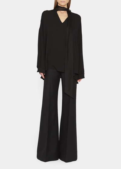 Valentino Neck-scarf Silk Georgette Blouse In Black