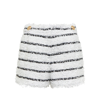 Balmain High Waist Button Accent Striped Tweed Shorts In Blanc/noir