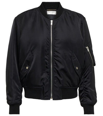 Saint Laurent Zip-up Long-sleeved Bomber Jacket In Black