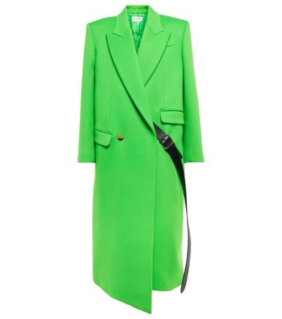 Alexander Mcqueen Woman Acid Green Oversize Coat With Asymmetrical Hem