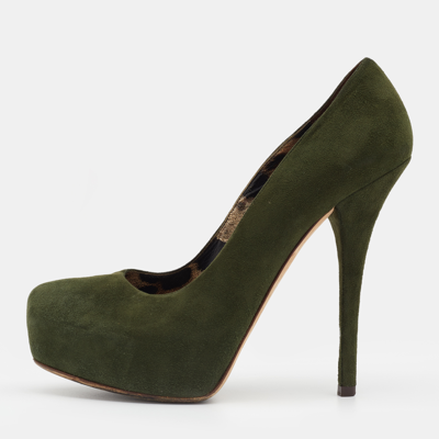 Pre-owned Dolce & Gabbana Green Suede Platform Pumps Size 38