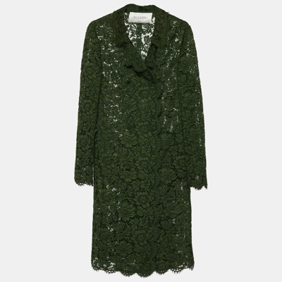 Pre-owned Valentino Dark Green Floral Lace Coat & Skirt Set M