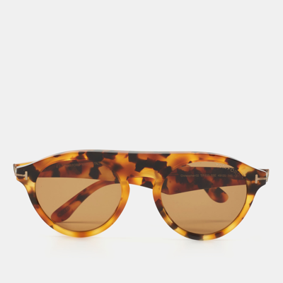 Pre-owned Tom Ford Havanna Tortoise Cristopher Tf633 Round Sunglasses In Brown
