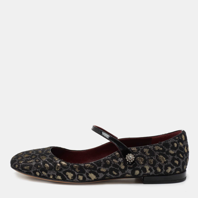 Pre-owned Marc By Marc Jacobs Black/gold Leopard Jacquard Fabric Brooke Mary Jane Flats Size 36.5