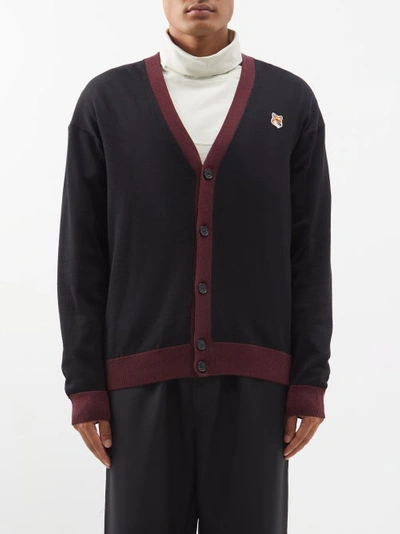 Maison Kitsuné Black & Burgundy Fox Head Patch Cardigan In P199