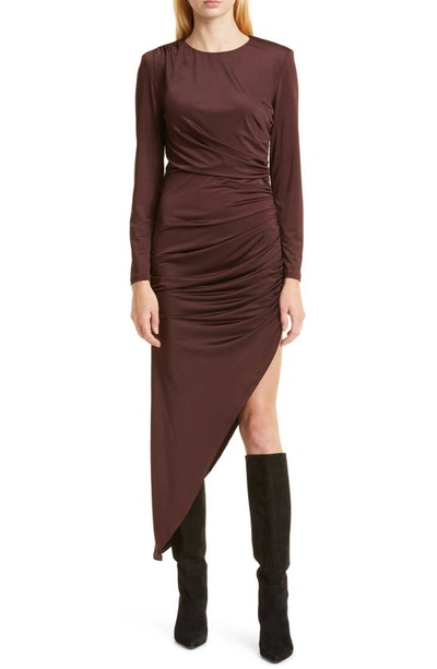 Veronica Beard Tristana Long Sleeve Ruched Asymmetric Dress In Purple-drk
