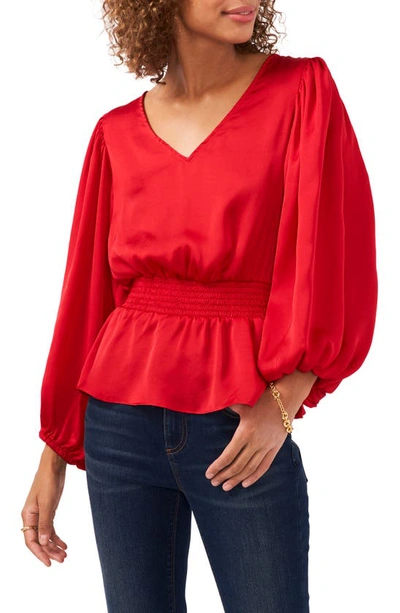 Vince Camuto Smocked Peplum Blouse In Vermillion