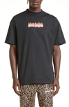 PALM ANGELS BURNING LOGO COTTON GRAPHIC TEE