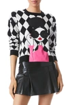 ALICE AND OLIVIA GLEESON STACE APPLIQUÉ WOOL SWEATER