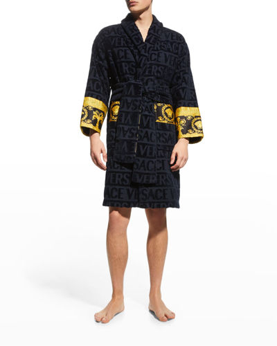 Versace Unisex Barocco Sleeve Dressing Gown In Black