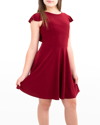 Un Deux Trois Kids' Girl's Flutter Short-sleeve Dress In Burgundy