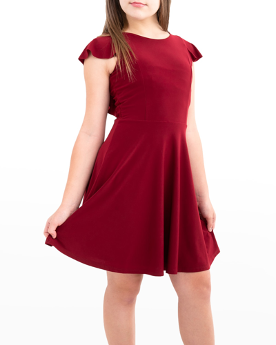Un Deux Trois Girl's Flutter Short-sleeve Dress In Burgundy